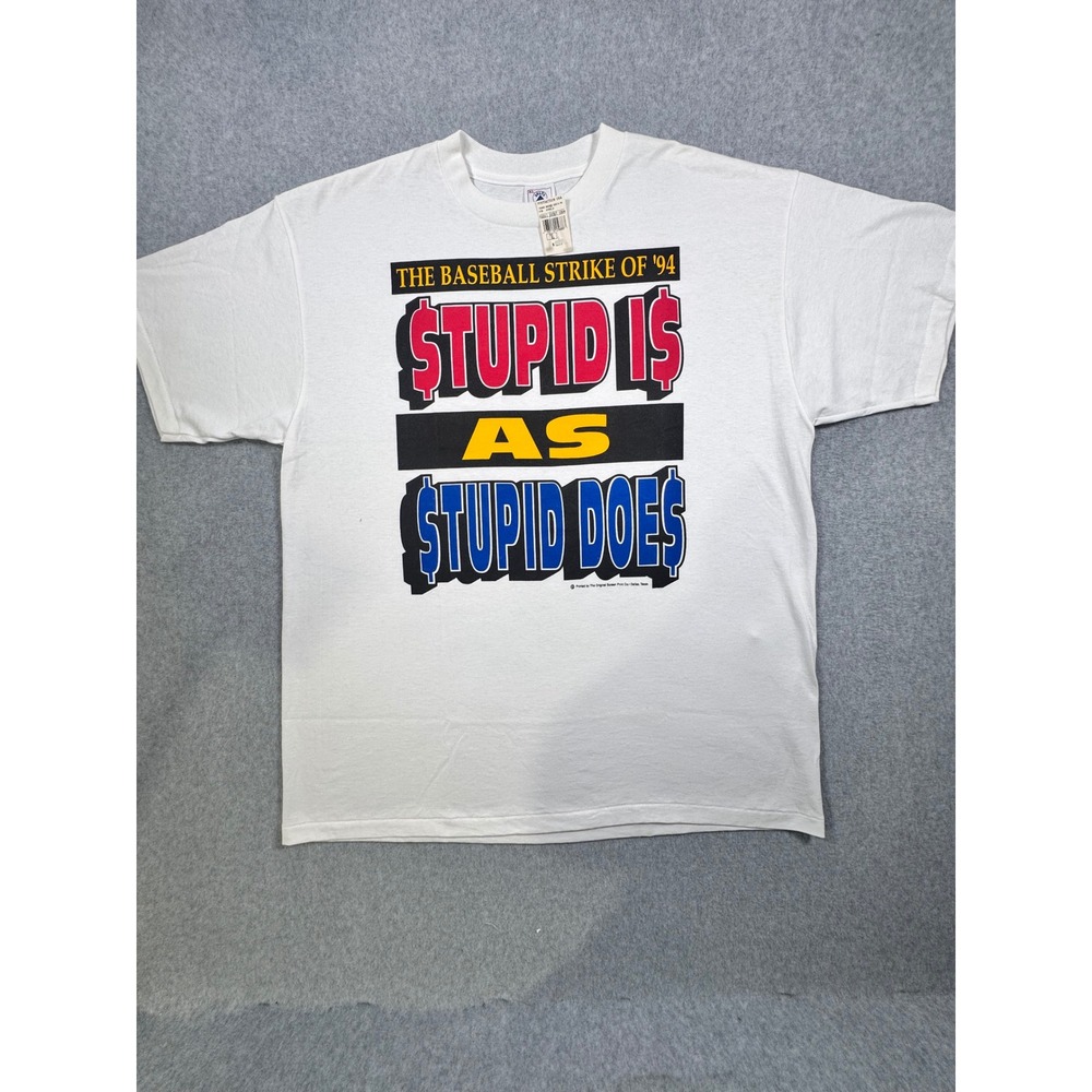 Vintage 1994 Baseball Strike T-Shirt Mens XL Delta Stupid Is As Stupid Does